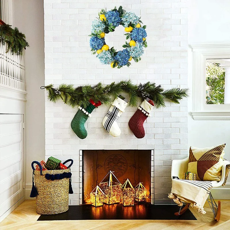 

Artificial Hydrangea Lemon Wreath for Front Door Wreath Farmhouse Welcome Holiday Wall Window Wedding Hanging Decor