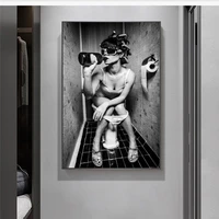 sexy girl sits in a toilet canvas art posters and prints black and white canvas paintings on the wall bathroom cuadro pictures