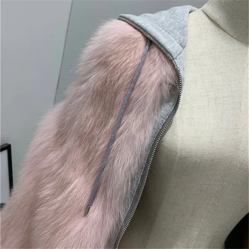

real fox fur coat women 2021 autumn winter casual hood whole skin fox fur jacket double sided wear