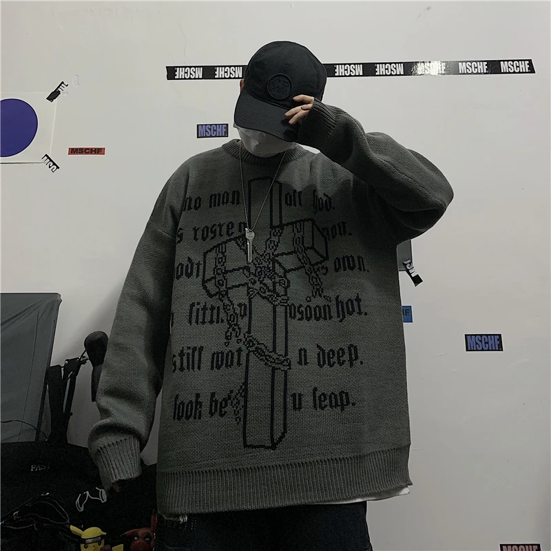 

Свитер женский с круглым вырезом, винтажный толстый хлопковый с длинным рукавом, в стиле Харадзюку, с надписью, свободный осенний