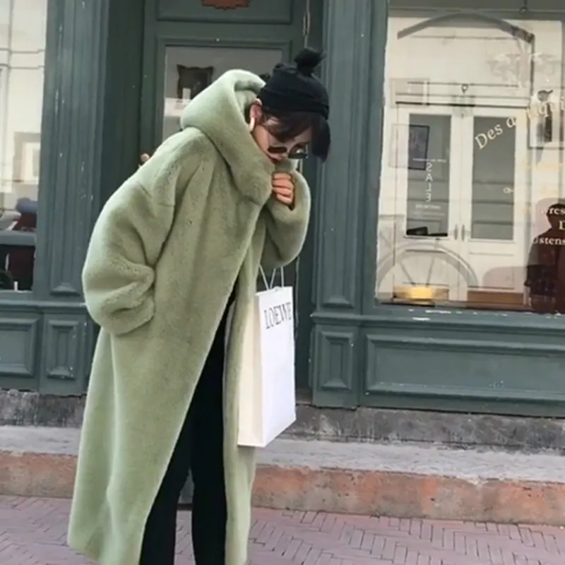 Женское меховое пальто 2020 зимняя пушистая Корейская свободная шапка длинное