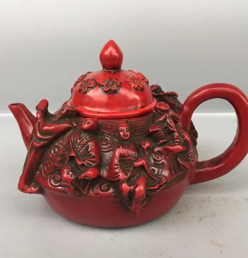 

Chinese imitation red coral eight immortals teapot crafts statue