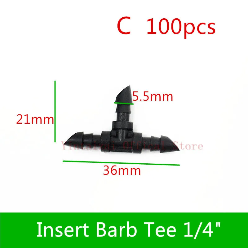 C 100pcs 100 шт. 1/" вставка штыревой соединитель локоть крест для 4/7 мм Microtube полива сада инструменты капельного полива и орошения фитинги - Цвет: C 100pcs