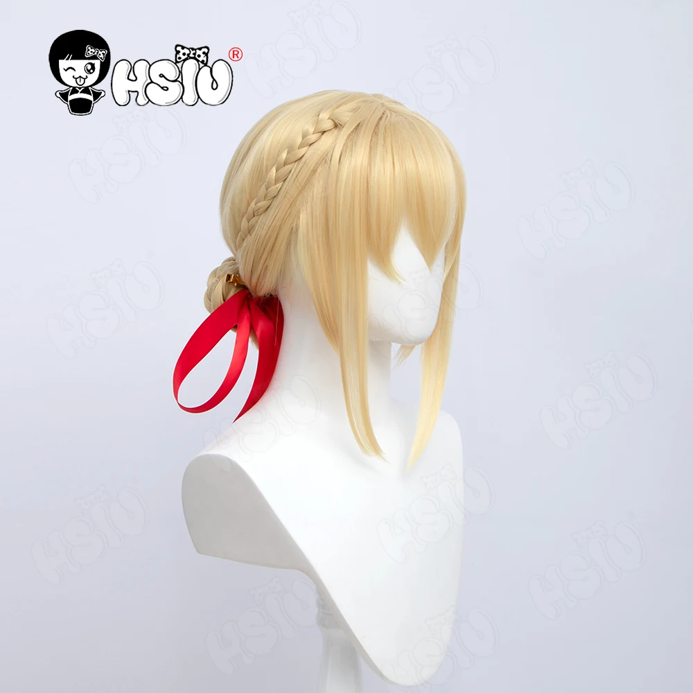 Violet Evergarden cosplay wig HSIU Golden ponytail long hair Synthetic Hair+Free Wig Cap+Ribbon Violet Evergarden cosplay