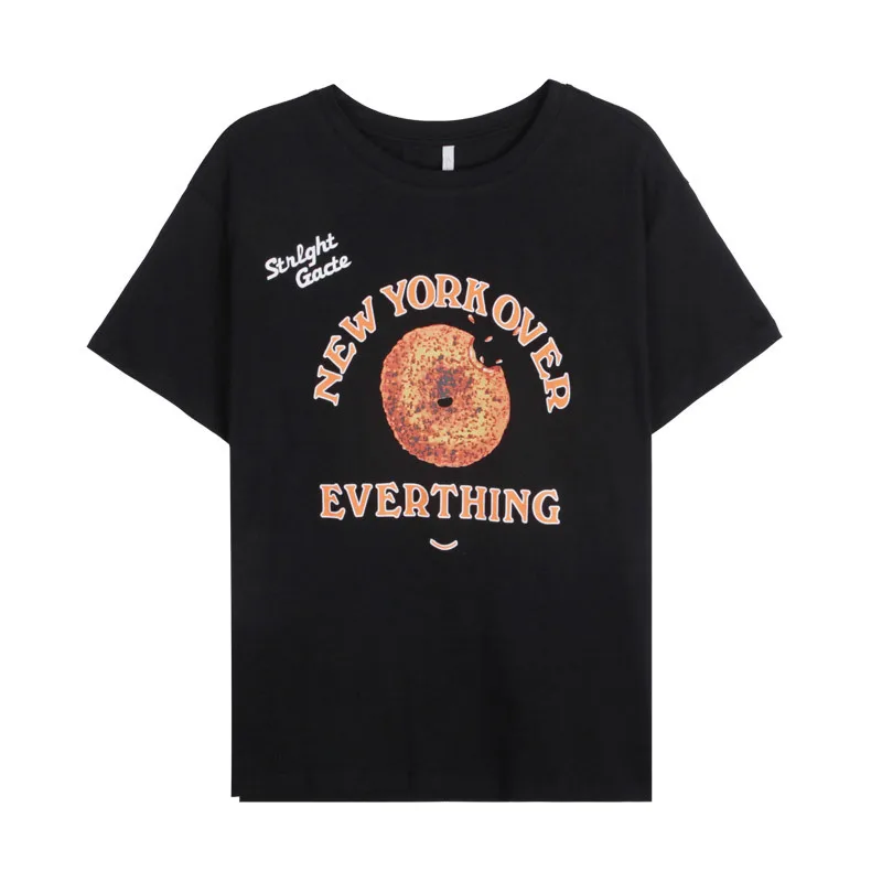 

Harajuku Blue Donut Printed T Shirt Short Sleeve Women 2020 Vintage Casual Summer Black Cotton Letter Tshirt Tops Korean Clothes