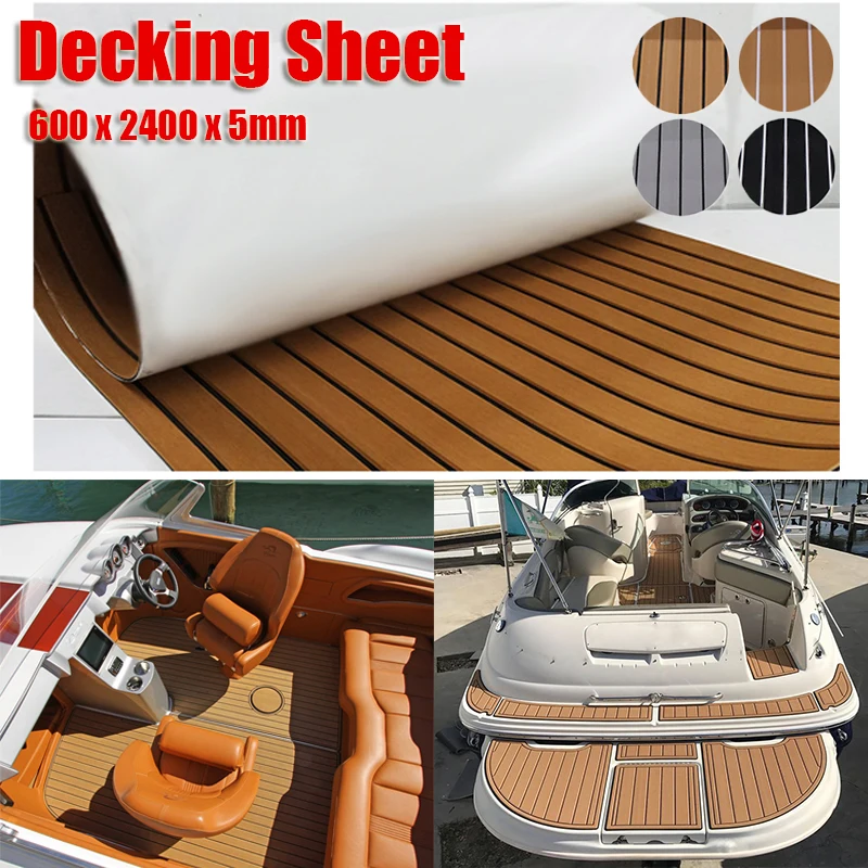 600x2400x5mm EVA Foam Faux Teak Boat Deck Mat Brown Decking Sheet Yacht Flooring Anti Skid Mat Self Adhesive Vehicle Pad