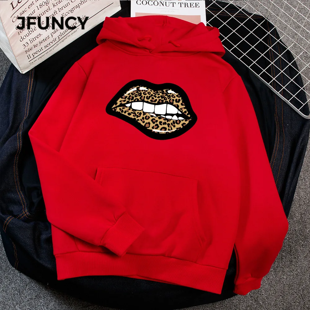 

JFUNCY Autumn Winter Women Thick Pullovers Casual Loose Coats Woman Long Sleeve Hooded Sweatshirt Printed Fleece Sportswear