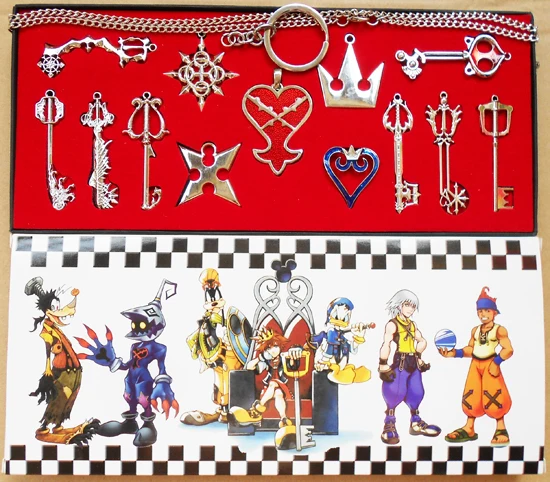 Kingdom Hearts 2 II металлический Sora металлический брелок для ключей, кулон, ожерелье, коллекция оружия, набор+ коробка