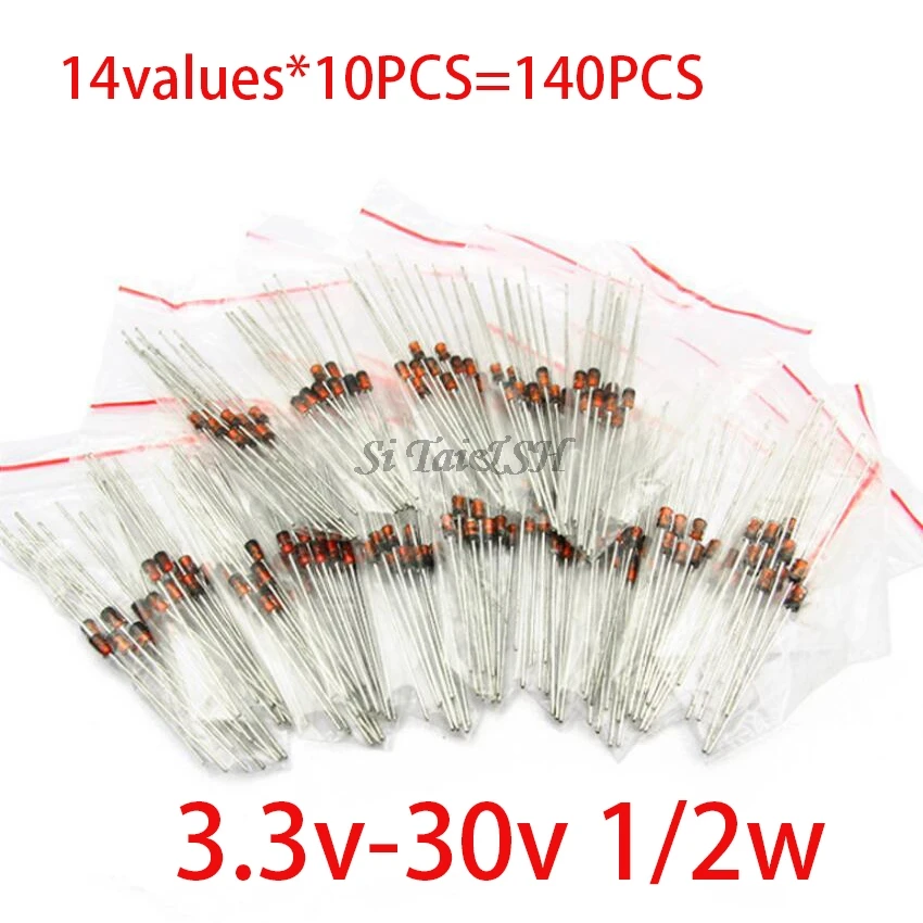 

14values*10PCS=140PCS 0.5W regulator 3.3v-30v 1/2w Zener Diode component Assorted kit package new and original