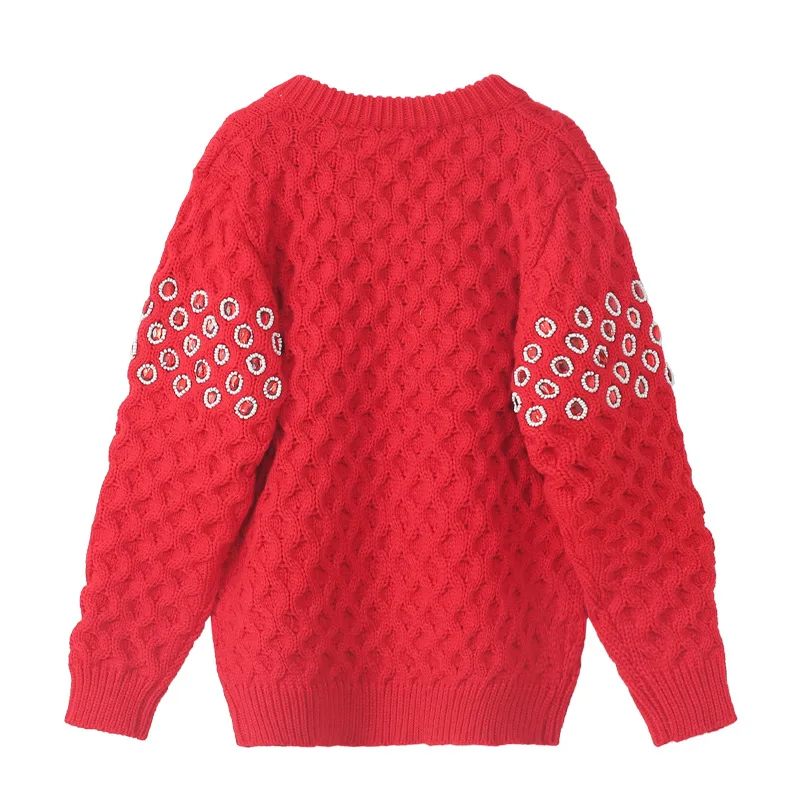 

Autumn Luxury Designer Women Knitted Pullovers Vintage Beading Manual Diamante Twist Winter High Quality Knitted Sweater Thick