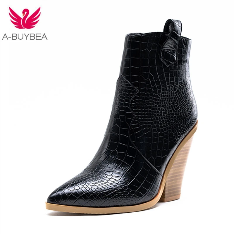 

Женские зимние ботильоны из искусственной кожи на квадратном каблуке, Осень-зима