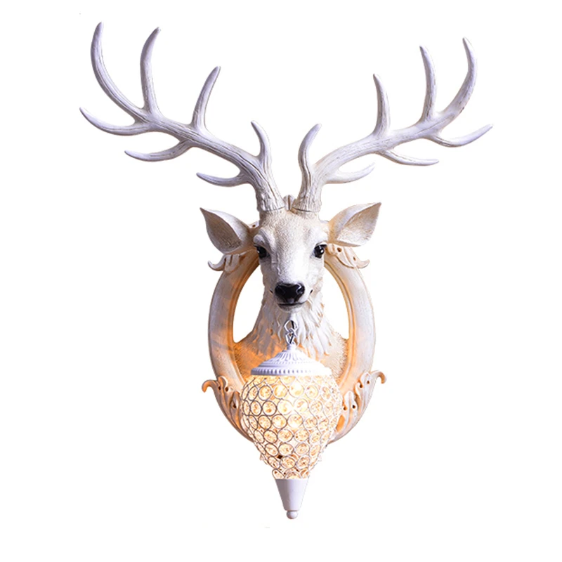 

American Retro Antler Led Wall Lamp Art Living Room Background Wall Decoration Resin Deer Lamp Bedroom Dressing Table Wall Lamp
