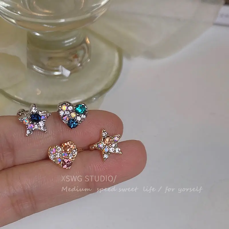 

2021 New Sparkle Heart Star Color Zircon Earrings for Woman Y2K Aesthetic Color Zircon Ear Clip Stud Earrings Jewelry Wholesale
