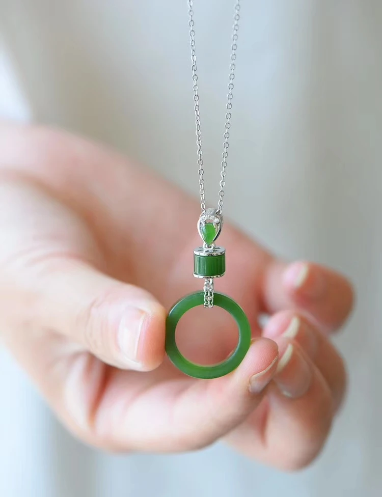 LETSFUN натуральное зеленое Нефритовое ожерелье с пряжкой стандартное серебряное