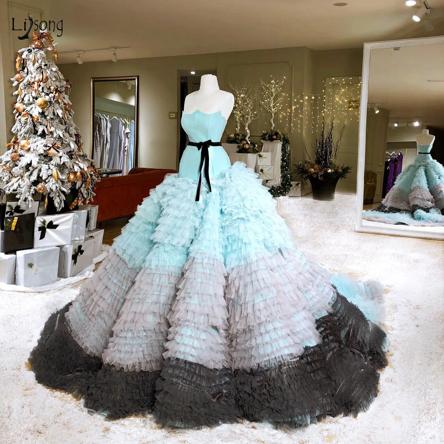 

Gorgeous Lush Mix Color Tulle Ball Gowns 2020 Real Image Princess Tiered Tulle Evening Dresses Arabic Long Prom Gowns