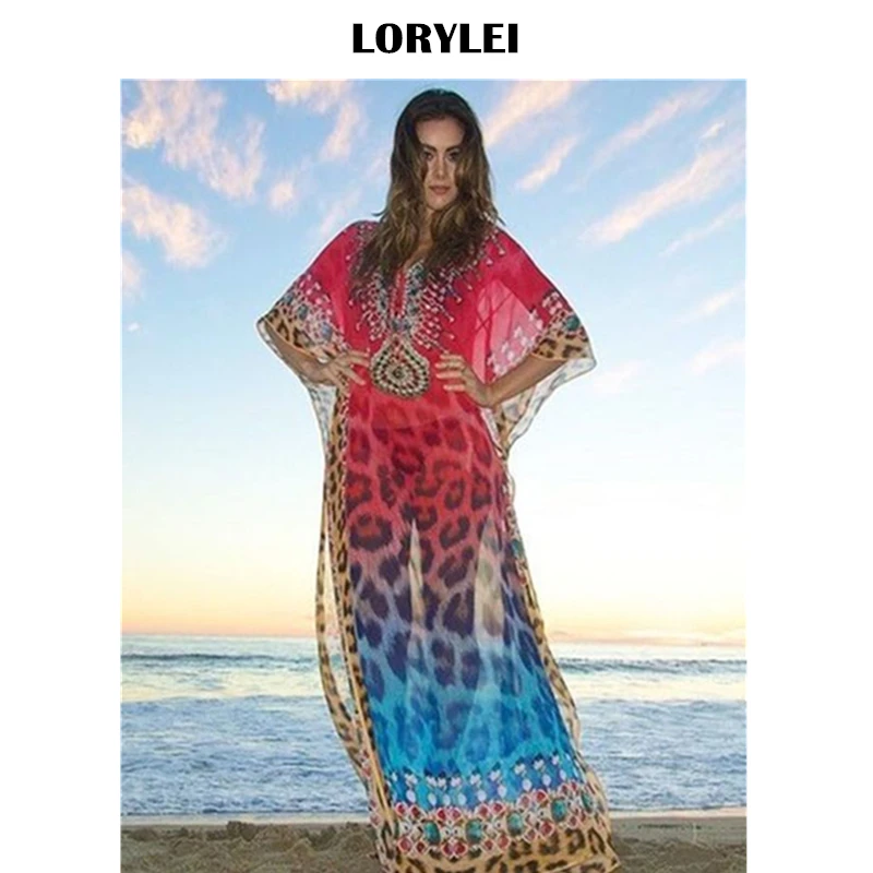 Женское свободное пляжное платье с леопардовым принтом размера плюс богемное