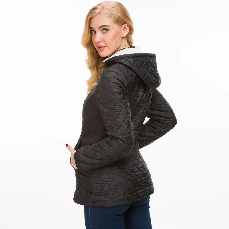 Slim Solid Hoodied Coat Fashion Ladies warm Coat Women's Casual Clothing Long sleeve zipper Autumn Winter women parkas
