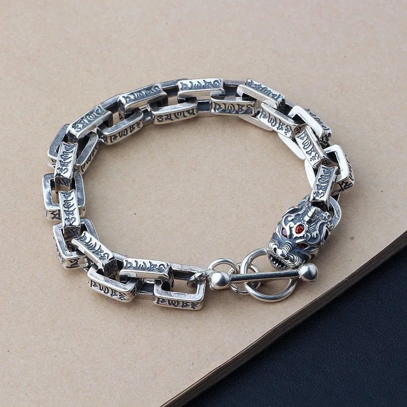 925 стерлингового серебра цвет шесть слов мантра Для мужчин Браслеты Pixiu голова