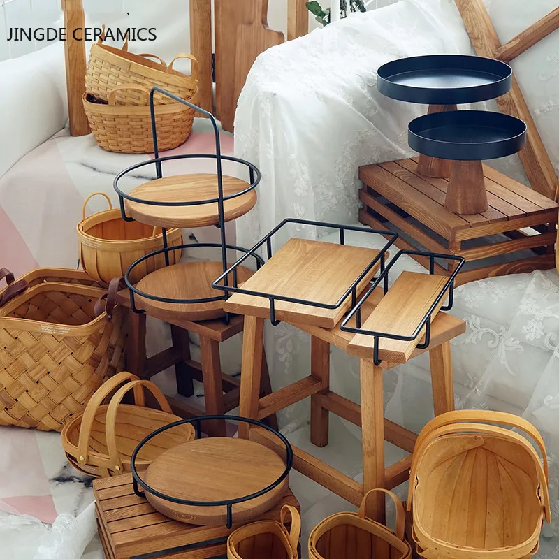 Прямой деревянный десертный поднос серии красного и коричневого цвета подставка