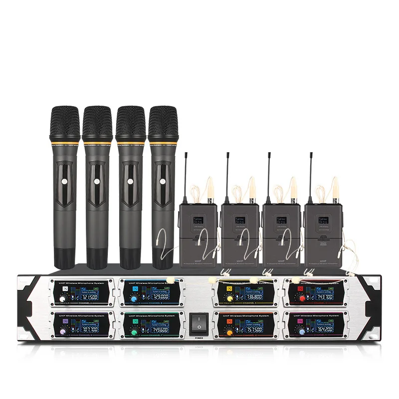 Professional wireless microphone UHF 8 channel fixed frequency dynamic display handheld family KTV stage | Электроника