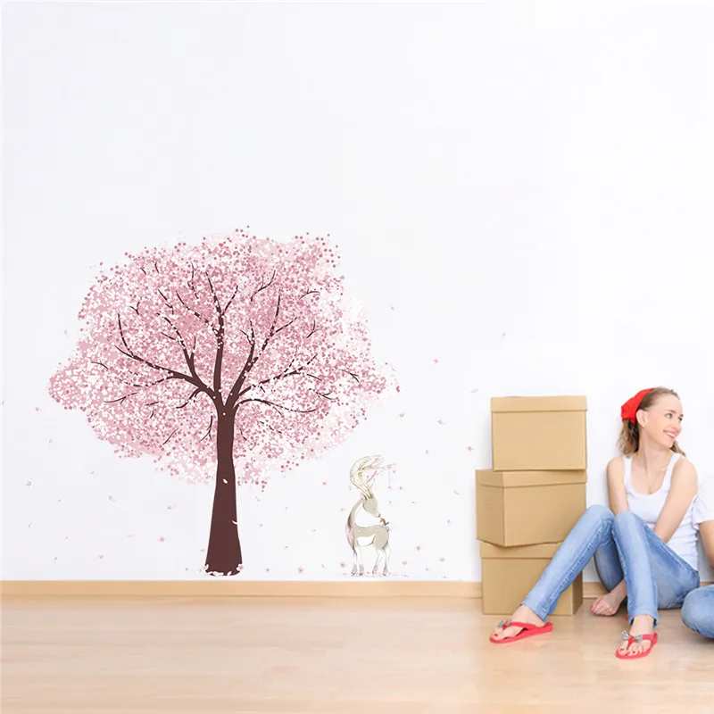 

Blooming Cherry Tree Wall Stickers For Shop Office Kids Bedroom Home Decoration Diy Pastoral Mural Art PVC Decal Plant Posters