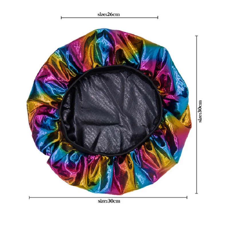 

Fashion Satin Laser Color Wide-brimmed Bath Hat Sleeping Cap Hair Care Nightcap For Women bonnet en satin de nuit pour cheveux