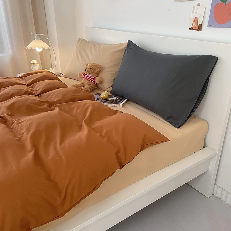 

Classic Simple Bedding Set 7 Size Milk Tea Apricot Solid Bed Linen 4pcs/set Duvet Cover Sets Bed Sheet Side Home Textile