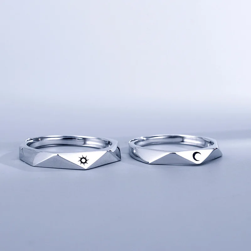 2021 Открытое кольцо для пар минималистичное серебряное в виде Солнца и Луны