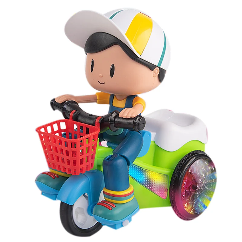 

Cartoon Stunt Tricycle Hand-Eye Coordination Outdoor Kid Gift with Sound Light 360 Degree Rotating Electric Toys