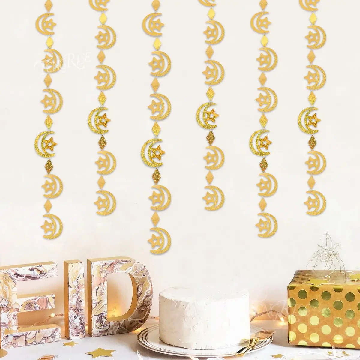 

1M Eid Mubarak Paper Star Round Garland Rose Gold Hanging Banner Flag DIY Adult Kids Birthday Party Decoration Wedding Supplies