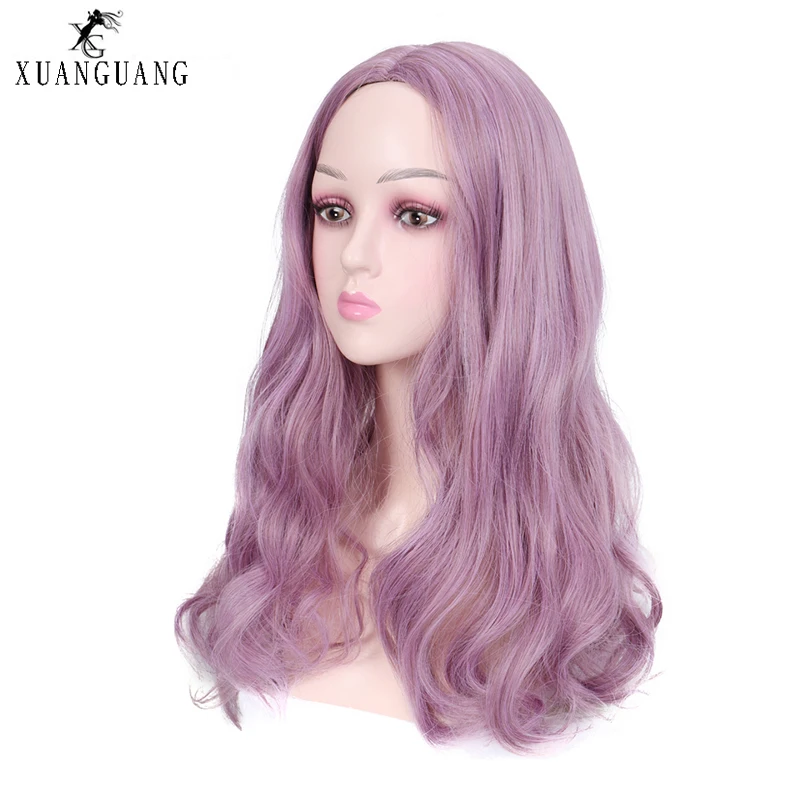 Длинный смешанный фиолетовый женский волнистый термостойкий синтетический