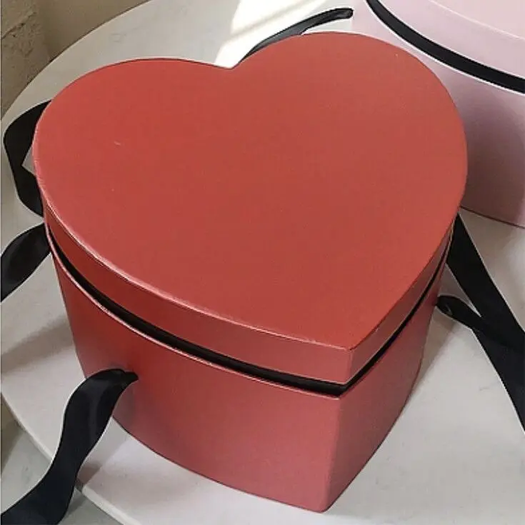 Красный Double Love Heart Box Gift Portable Packing Flower Bouquet Holder Florist Wedding Favor Valentine's Day Decoration Boxes - Цвет: Красный