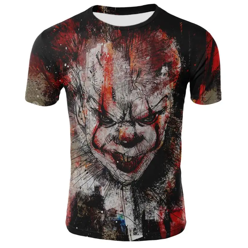 

Summer fashion new 3D printing T-shirt clown mask clown character image clothing clown surrounding large size small size wholesa
