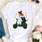 Женская футболка с рисунком ведьмы на Хэллоуин, забавная женская футболка Wicca, хлопковая Футболка с графическим рисунком, милый топ с рисунком котенка, домашних животных, Прямая поставка