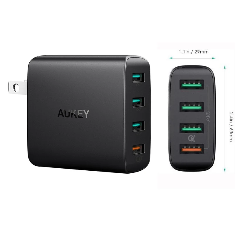 Складное настенное зарядное устройство Aukey с 4 USB-портами и QC 3 0 для i-Phone11 Pro Max/ Note8 S8
