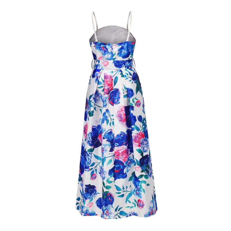 

XUXI Fashion Floral Print Casual Dress Bohemian Sleeveless High Waist Women's Party Dress XXL Blue Summer Maxi Dress 2021 E020