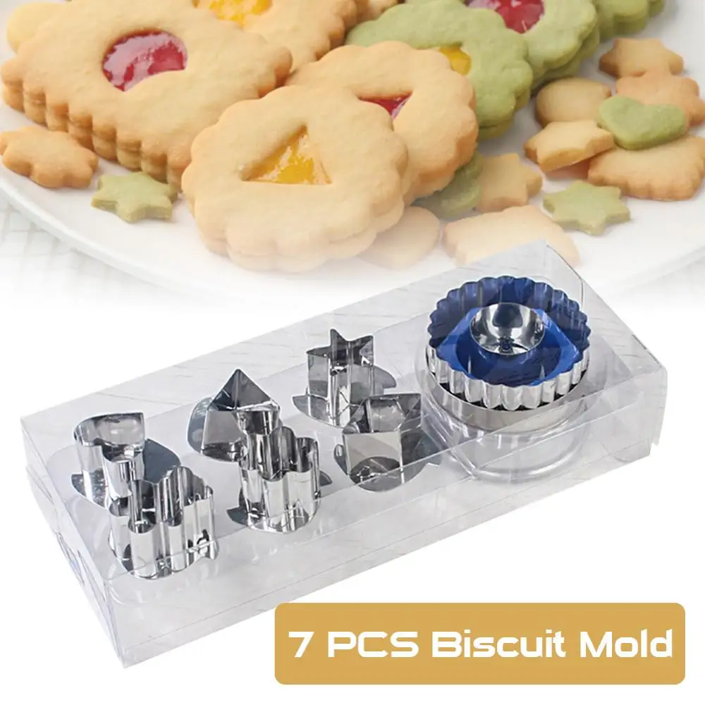 

7Pcs Cookie Cutters Set 6 Patterns Stainless Steel Baking Biscuit Mold Multifunctional And Durable Kitchen Bar Supplies