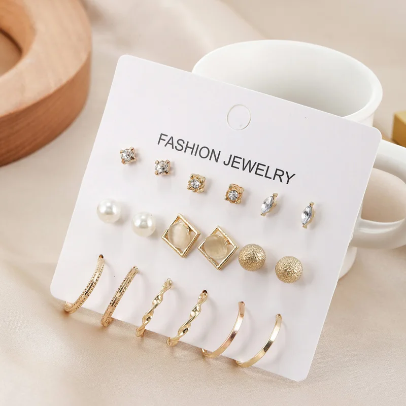 

Hot Sale Fashion Bohemian Earrings Set For Women New Trendy Flower Round Geometric Metal Stud Earring 2021 Trend Jewelry