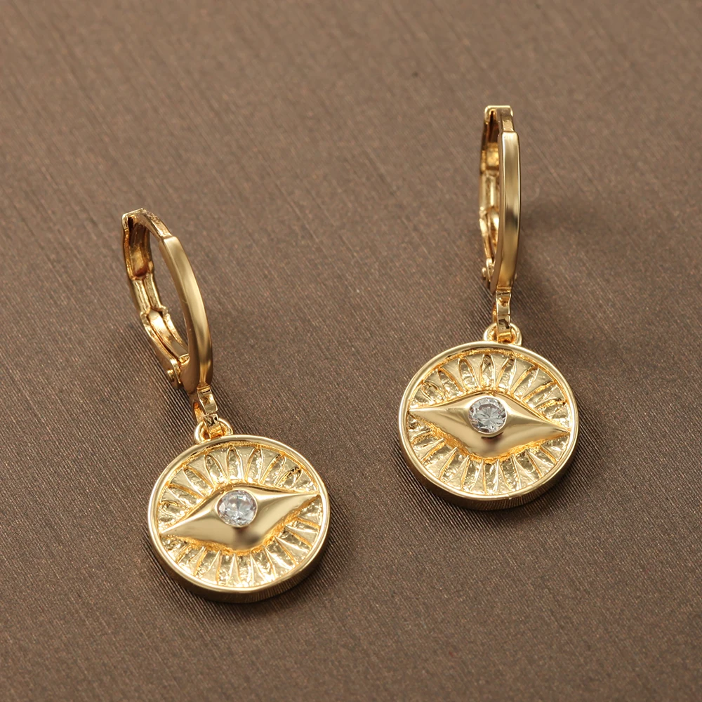 Gold Moon Star Sun Dangle Earrings - Set of 2 Copper Mosaic CZ Charm Korean Women's Drop Earrings | Fashion Jewelry image 6