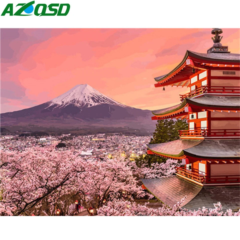 AZQSD DIY Краска по номерам пейзаж Unframe акриловая краска для взрослых окраска холст