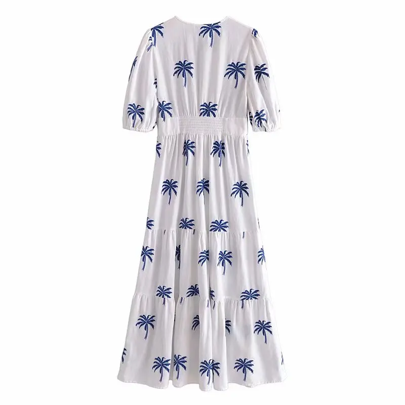 

ZA Summer Women Embroidery Dress 2021 V-neck A-Line Elegant Causal Dressed Floral Short Sleeve Soft And Comfortable Dress