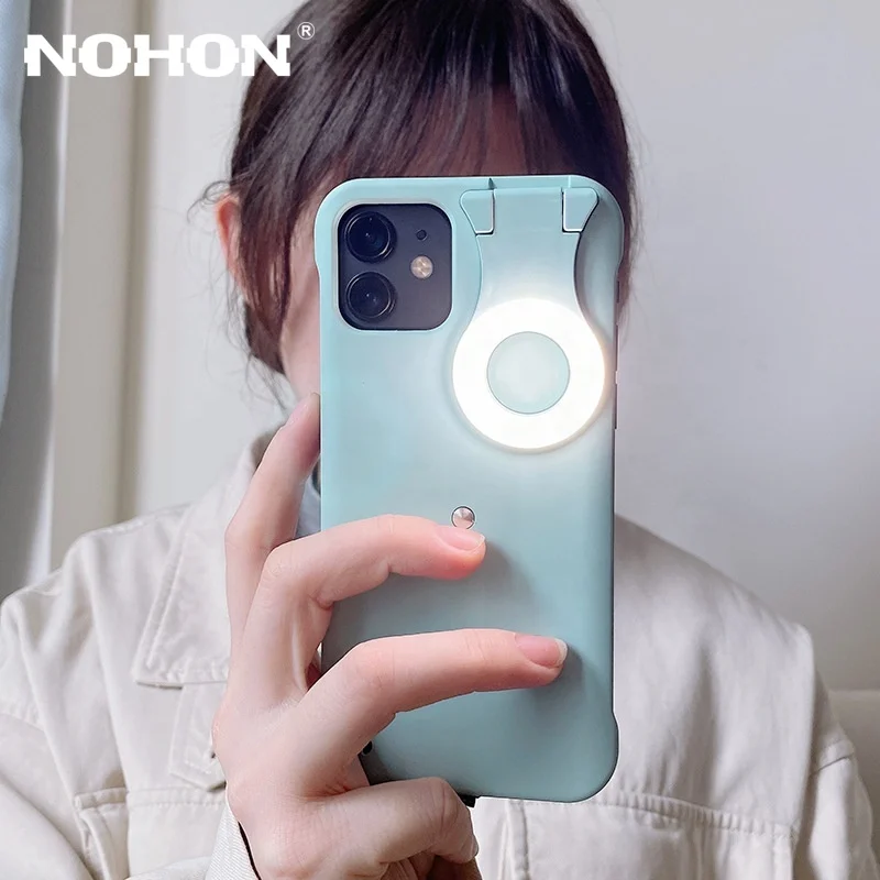

NOHON Ring Light Selfie Case for iPhone XS Max Funda Fill Light Flashlight LED Luminous Cover for iPhone 12 11 X XR 7 8 Plus
