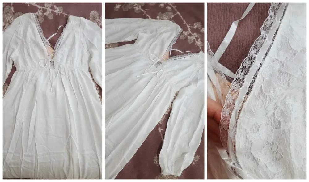 Vintage Sexy Sleepwear Maternity Pajamas Women Cotton Medieval Nightgown White Deep V Neck Backless Princess Night Dress | Мать и ребенок
