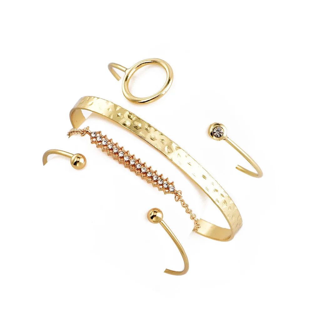 4 Pcs/ Set Bohemian Crystal Round Chain Multilayer Bracelet Female Charm Jewelry Adjustable Geometric Opening Gift | Украшения и