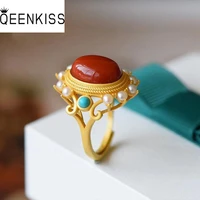 qeenkiss rg5124 fine jewelry wholesale fashion woman girlbride birthday wedding gift vintage oval agate 24kt gold resizable ring