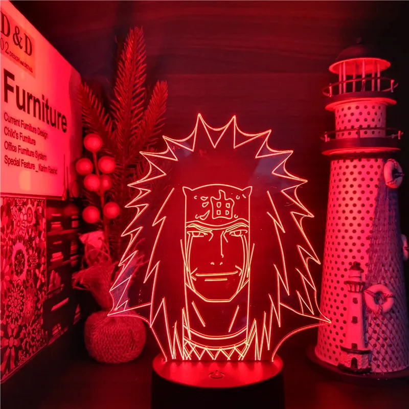 Jiraiya Naruto 3D Night Light Anime Figure LED Lamp Home Decoration Shippuden Sunset Lampara Manga Children Gifts Lights Decor
