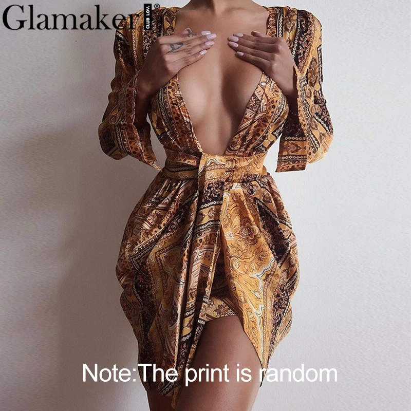 Женское платье с длинным рукавом Glamaker золотистое облегающее принтом пейсли