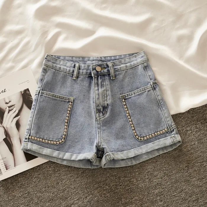 Miss Jeans Summer 2020 nian новые свободные с заклепками высокой талией тонкие брюки