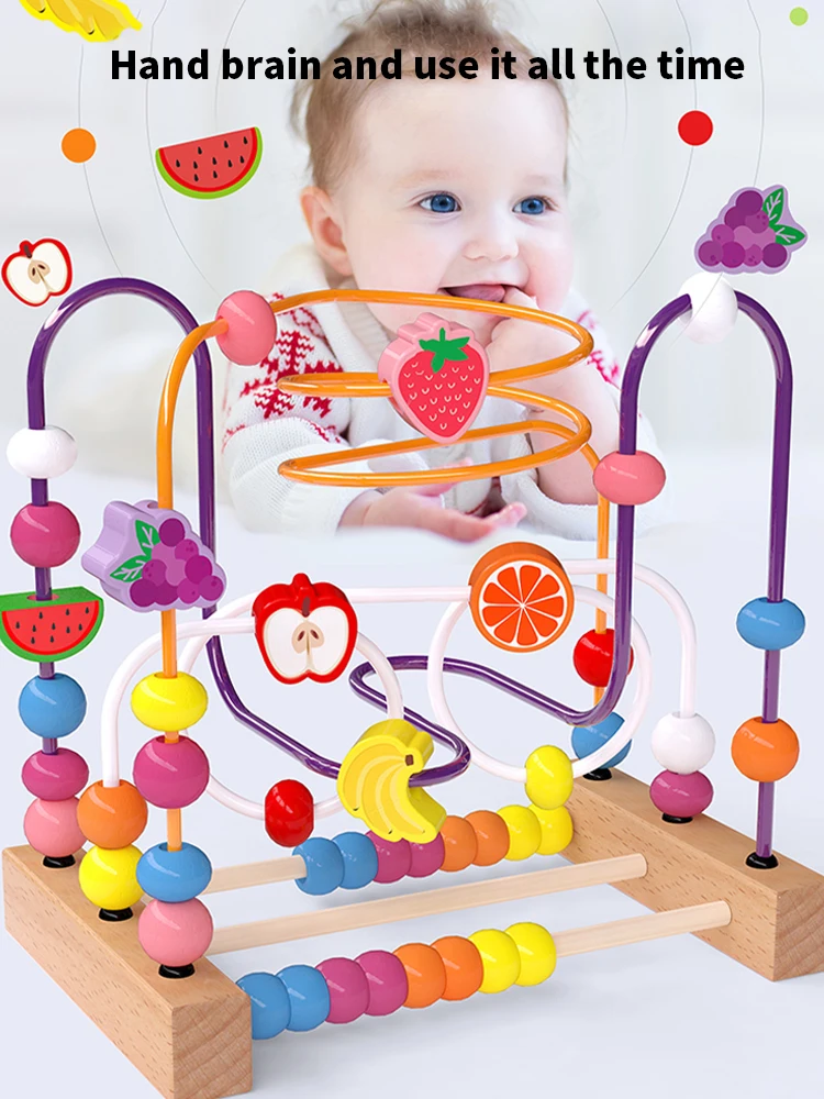 Juguete educativo Montessori para beb&eacute;s, juego de rompecabezas con c&iacute;rculos de madera, cuentas, laberinto de alambre, monta&ntilde;a rusa, &aacute;baco, 3 +, juguete educativo para ni&ntilde;os-1