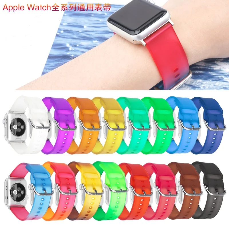 

Matte Clear Sports Wristband, for Apple Watch Band Series SE 6 5 44mm 42mm, Silicone Replacement Strap for iWatch 3 2 38mm 40mm